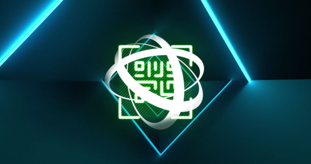 Abstract Digital QR Code with Neon Light Trails