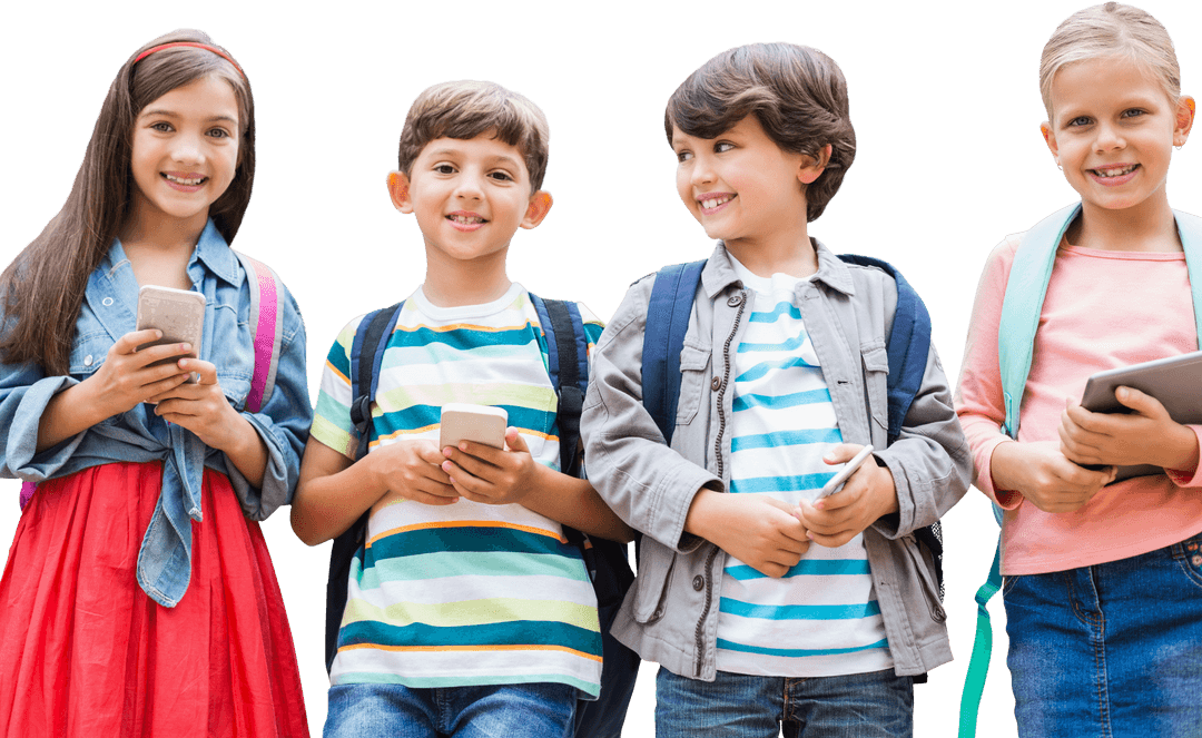 Transparent Smiling Children Holding Mobile Phones