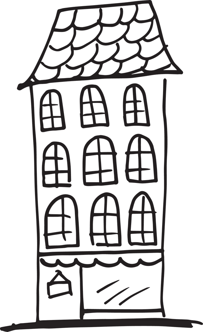 Hand-drawn Building Illustration on Transparent Background