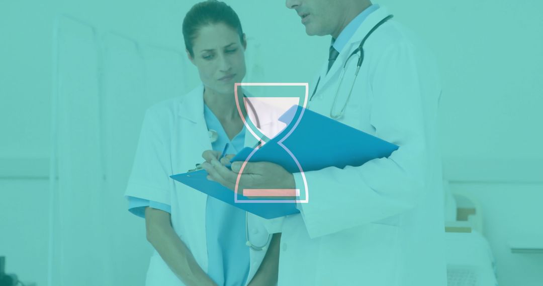 Diverse Doctors Analyzing Data with Digital Overlay