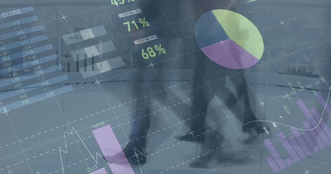 Diverse Professionals Overlaid with Financial Graphics in Modern Office