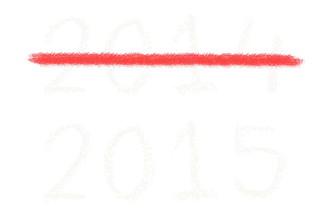 2015 Text Illustration with Red Line Through 2014 on Transparent Background