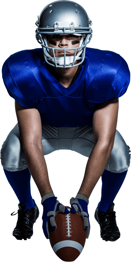 Transparent American Football Player in Pose with Ball
