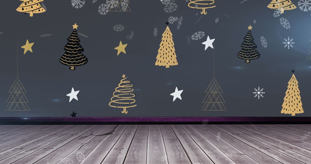Festive Winter Background with Christmas Trees and Decorations