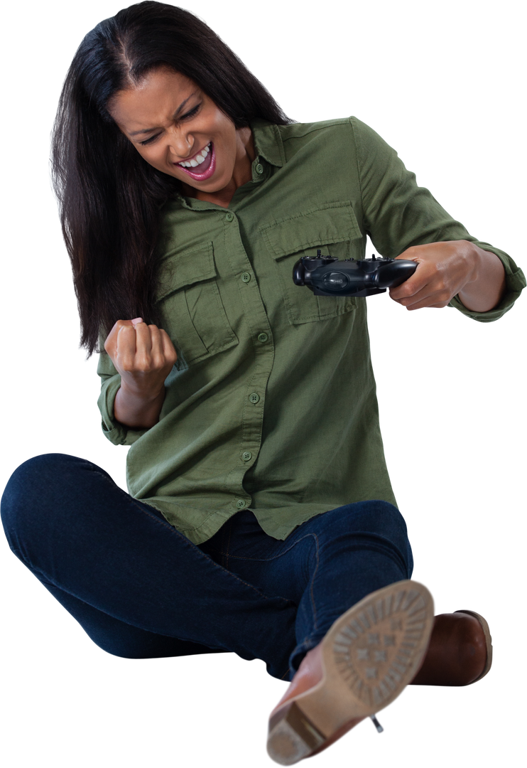 Transparent Excited Woman Playing Video Games with Controller - Download Free Stock Images Pikwizard.com