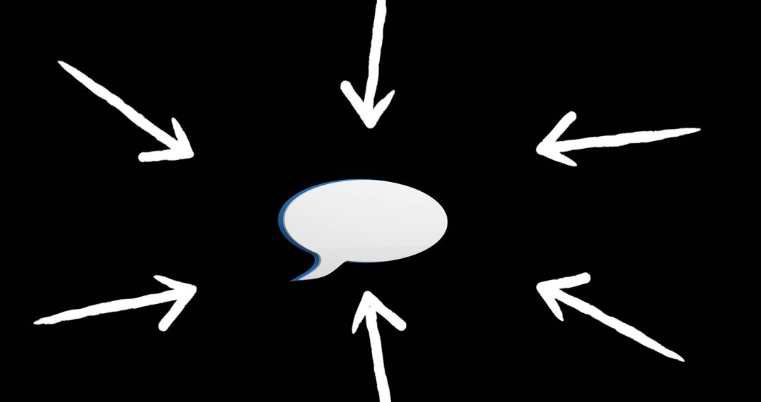 White Arrows Surrounding Speech Bubble on Black Background