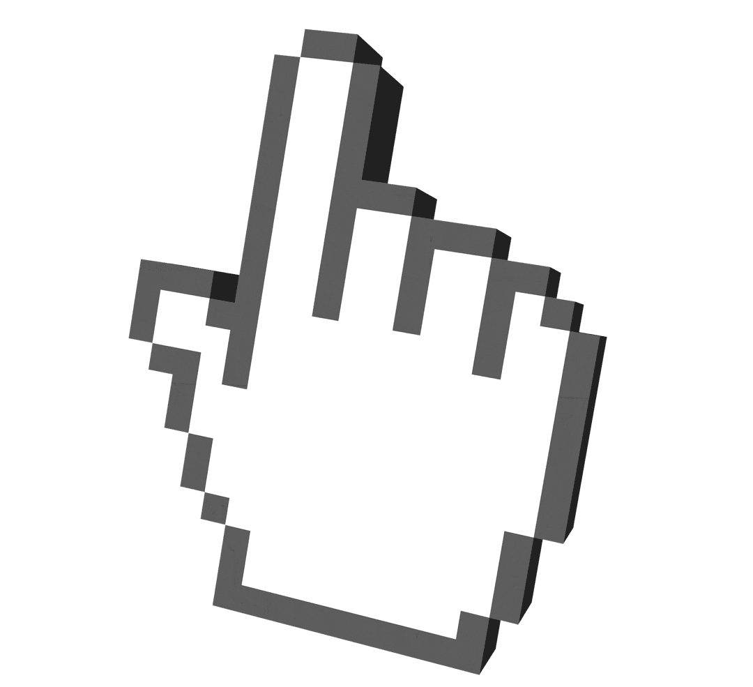 Pixelated Hand Cursor Illustration on Transparent Background