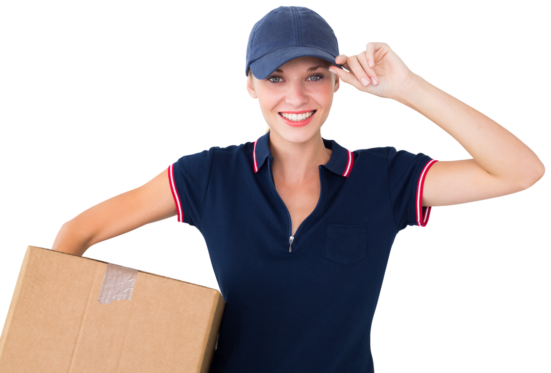 Transparent Background Cheerful Delivery Woman Holding Parcel - Download Free Stock Images Pikwizard.com