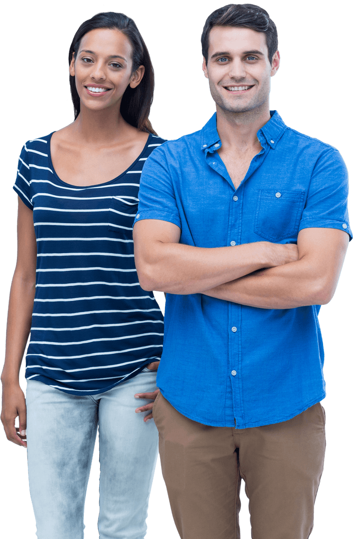 Smiling Diverse Couple Standing Confidently on Transparent Background