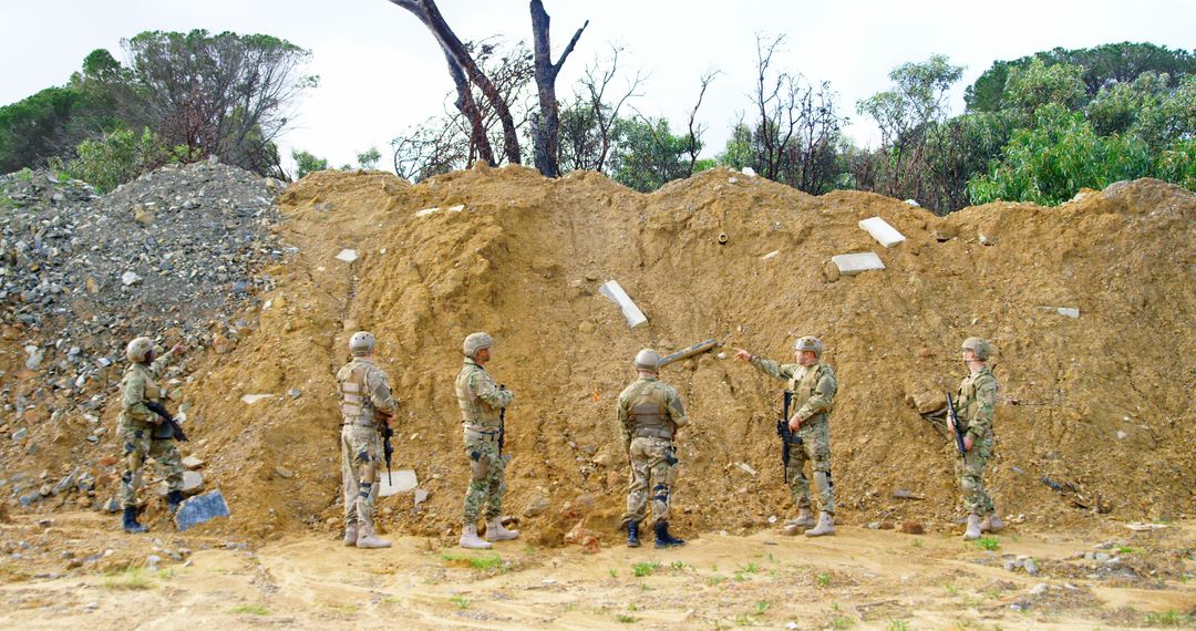 Diverse Soldiers Conducting Tactical Training in Military Camp