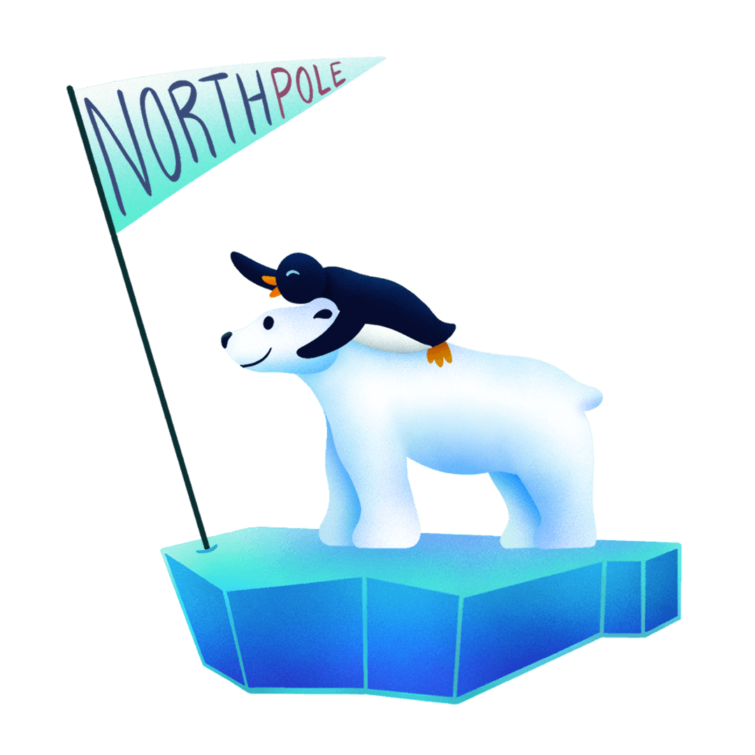 Polar Bear Carrying Penguin on Floating Ice Isolated Flat Design Art