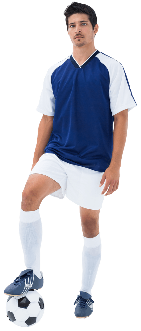 Latino Football Player Posing with Soccer Ball on Transparent Background