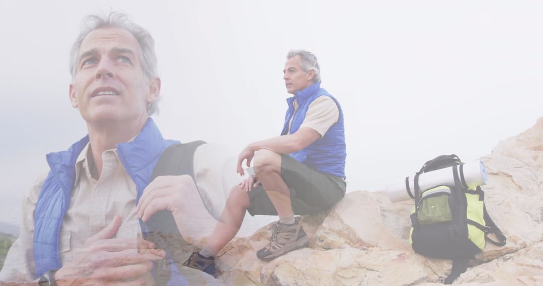 Senior Man Hiking On Mountain: Adventure and Wellbeing