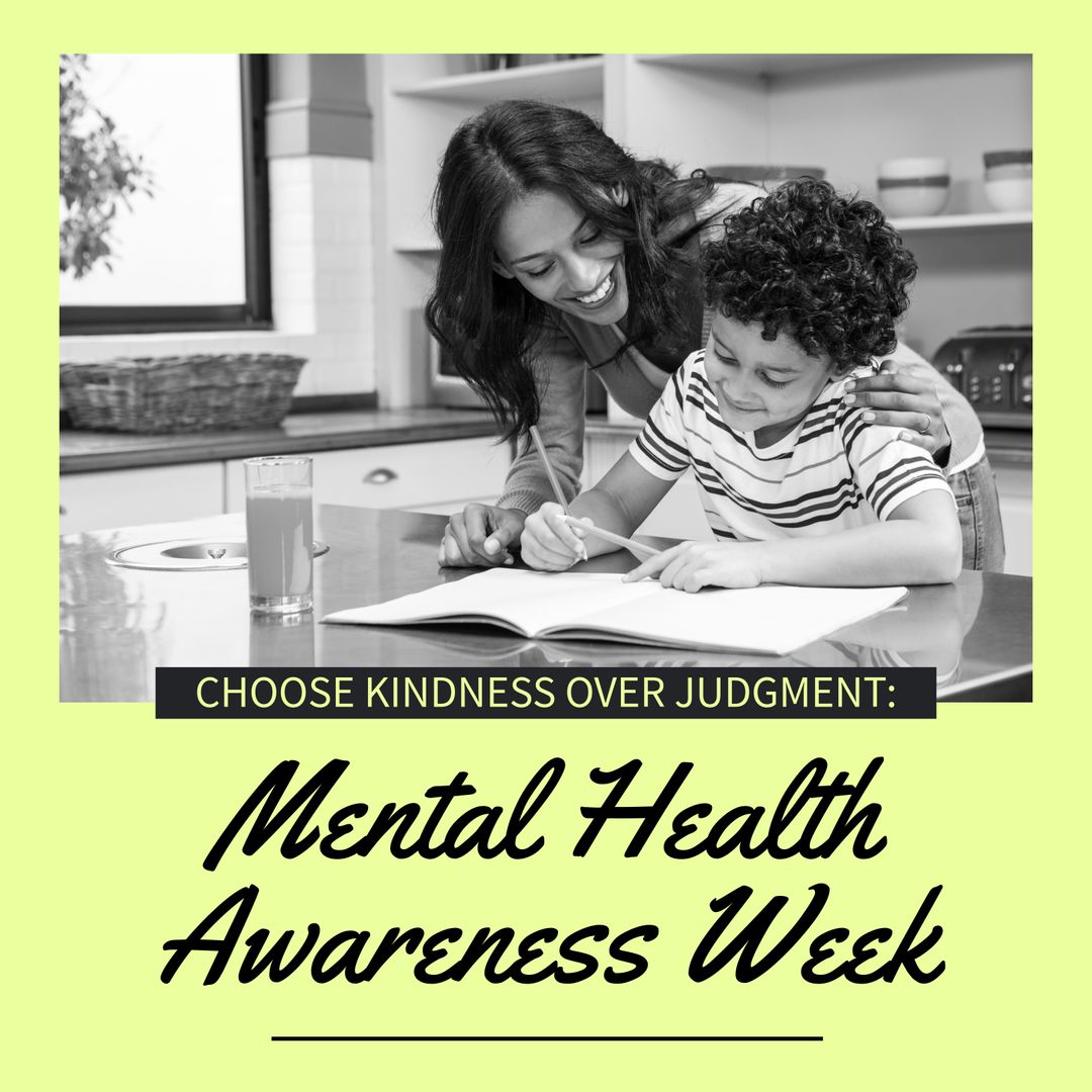 Mother and Son Engaged in Learning for Mental Health Awareness