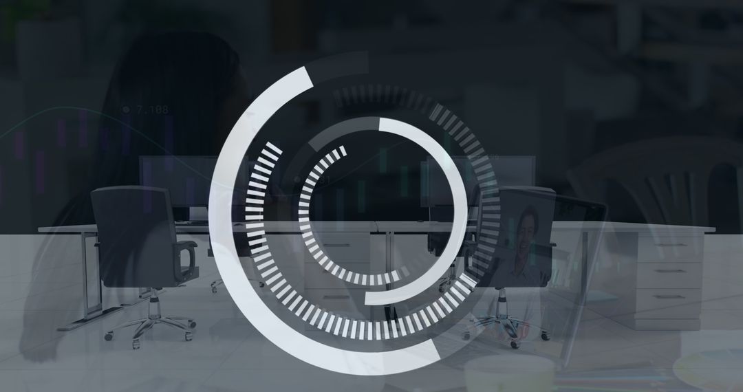 Digital Security Overlay on Modern Office Desk and Equipment