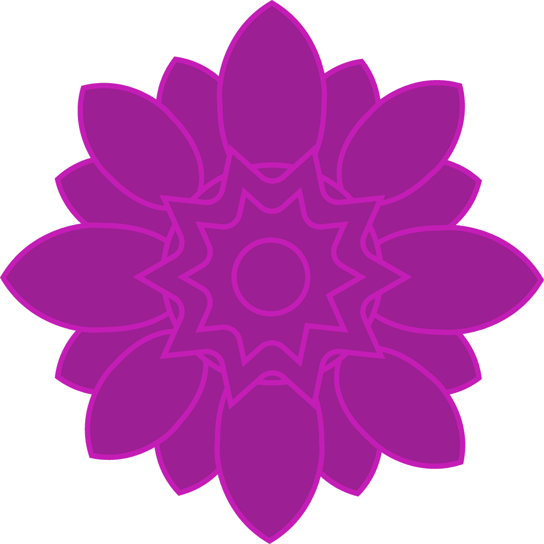 Geometric Mandala with Purple Teardrop Petals on Transparent Background