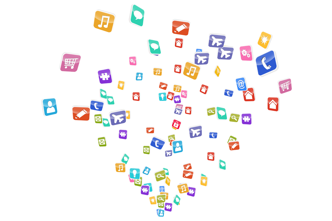 Bursting Social Media and App Icons on Transparent Background