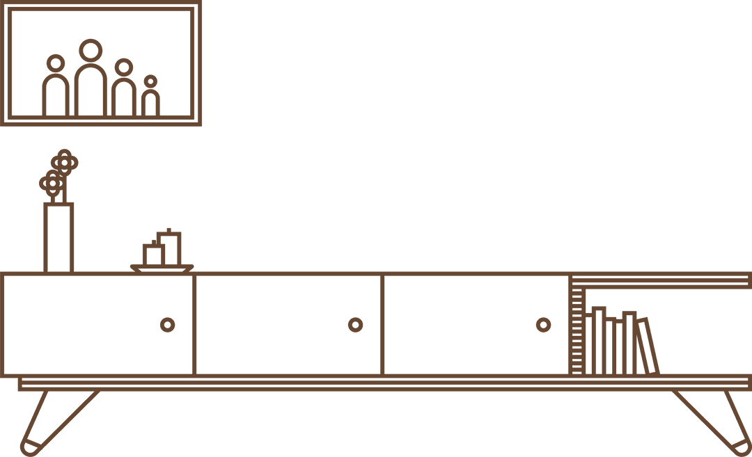 Minimalist Line-Art Sideboard with Decor on Transparent Background