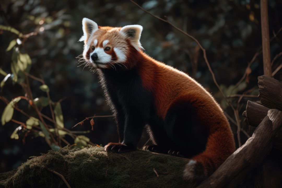Red panda on rock in forest, created using generative ai technology - Free Images, Stock Photos and Pictures on Pikwizard.com