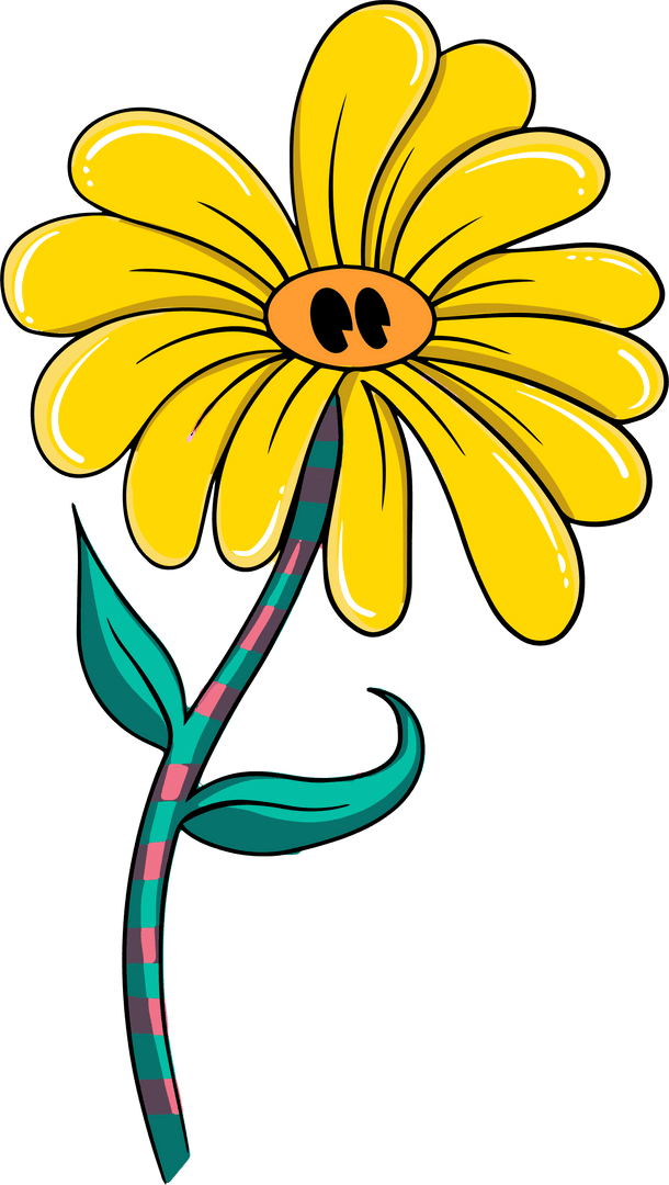 Whimsical Cartoon Flower with Eyes on Transparent Background