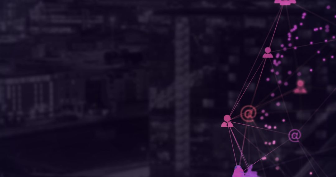 Digital Networking Icons Overlaying Night Cityscape