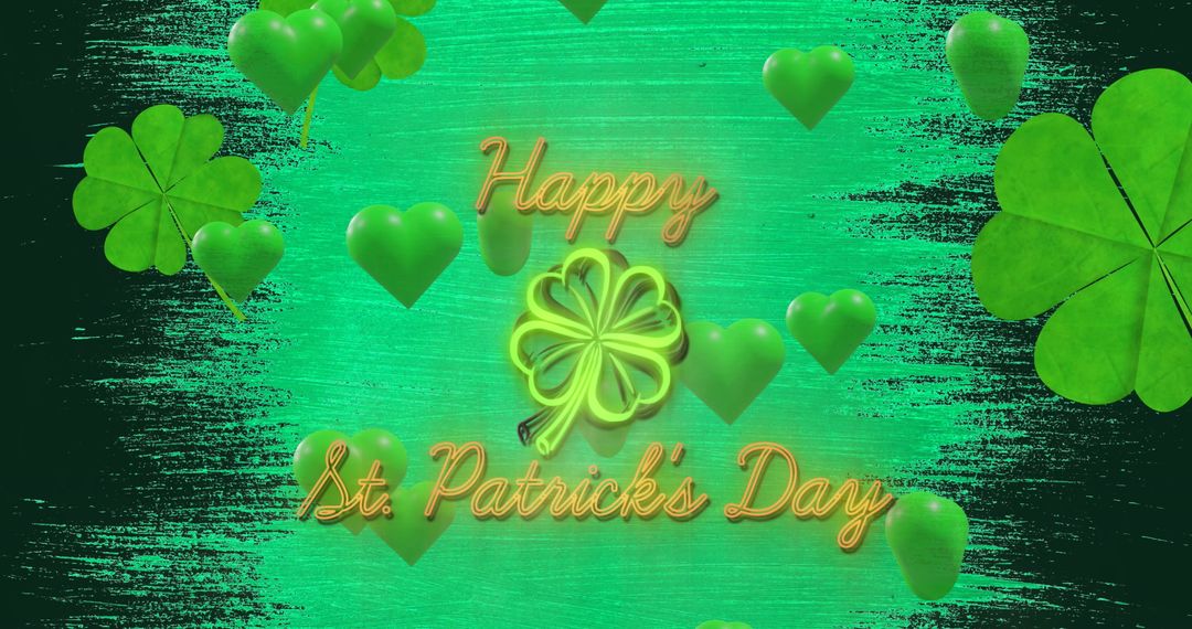 St. Patrick's Day Celebratory Graphic with Green Hearts and Shamrocks
