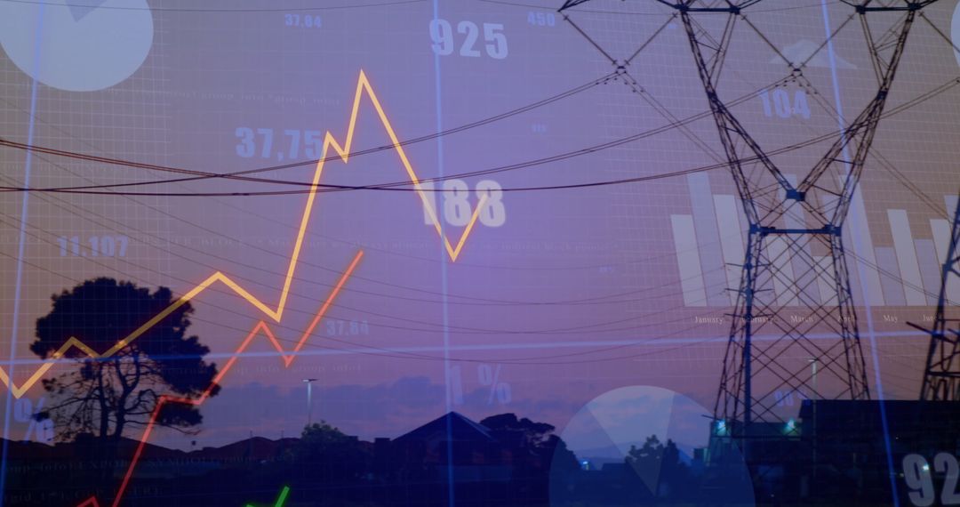Power Lines and Cost Chart Interpolation at Dusk Suburb Landscape