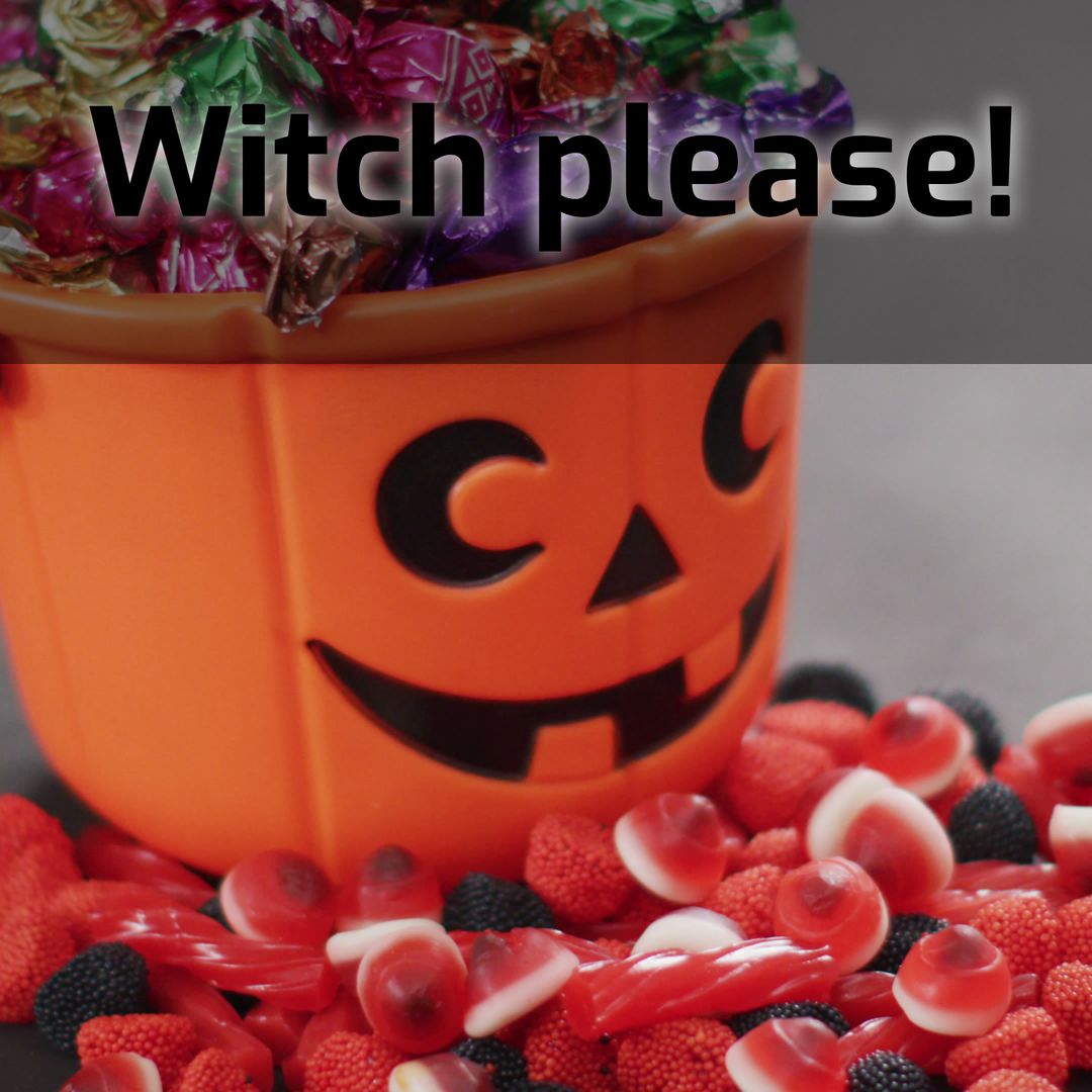 Halloween Candy Basket with Playful Witch Text