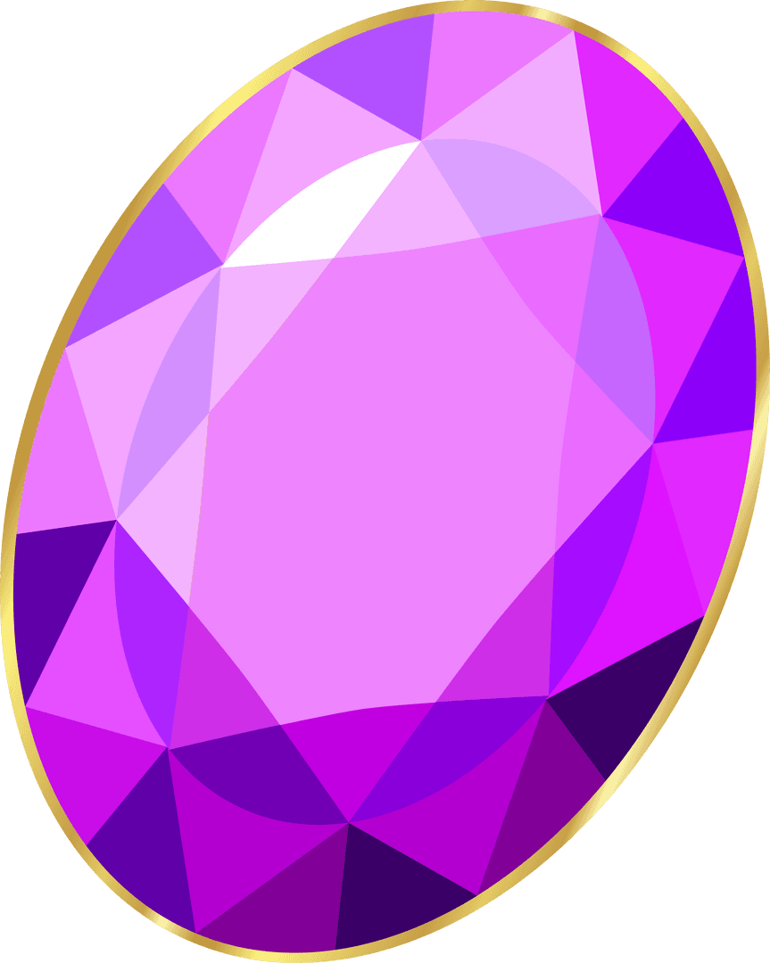 Transparent 3D Amethyst Gemstone with Gold Rim