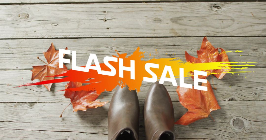 Flash Sale Autumn Promotion with Colorful Leaves and Boots