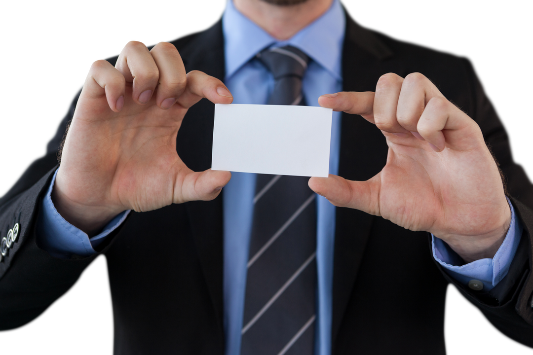 Transparent Businessman Holding Blank Card Amidst Formal Attire - Download Free Stock Images Pikwizard.com