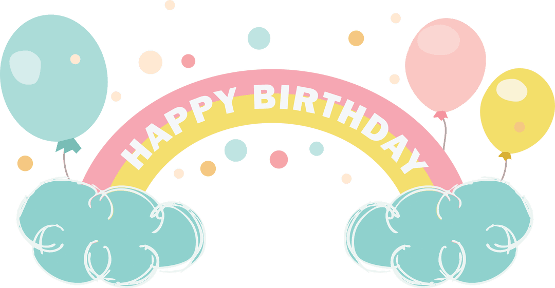 Happy Birthday Transparent Celebration Design with Balloons and Clouds