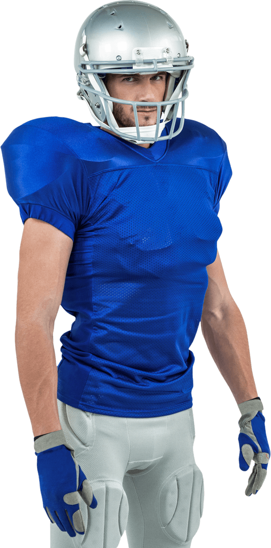 Confident American Football Player in Blue Uniform on Transparent Background