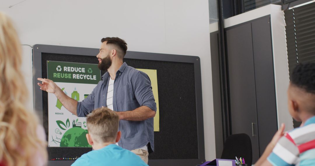 Teacher emphasizing recycling awareness to classroom students - Free Images, Stock Photos and Pictures on Pikwizard.com