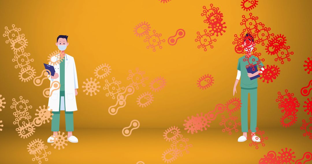 Doctors Practicing Social Distancing with COVID-19 Virus Icons