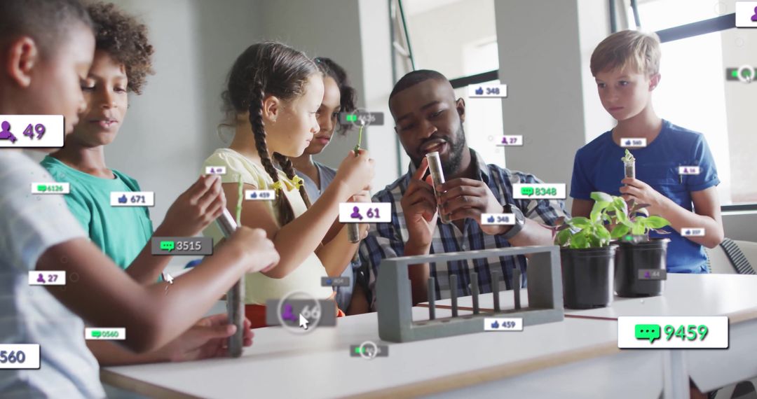 Teacher and Diverse Schoolchildren Engaged in Interactive Lesson on Technology