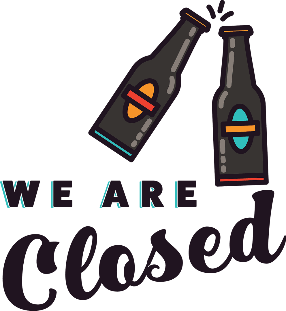 Transparent Illustration of Closed Sign with Clinking Beer Bottles