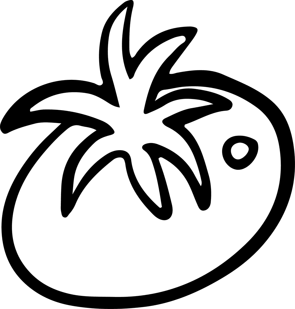 Minimalist Stylized Tomato with Leafy Calyx on Transparent Canvas