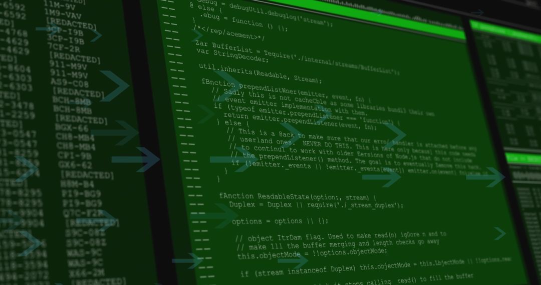 Code Debugging on Multiple Green Screens with Data - Free Images, Stock Photos and Pictures on Pikwizard.com