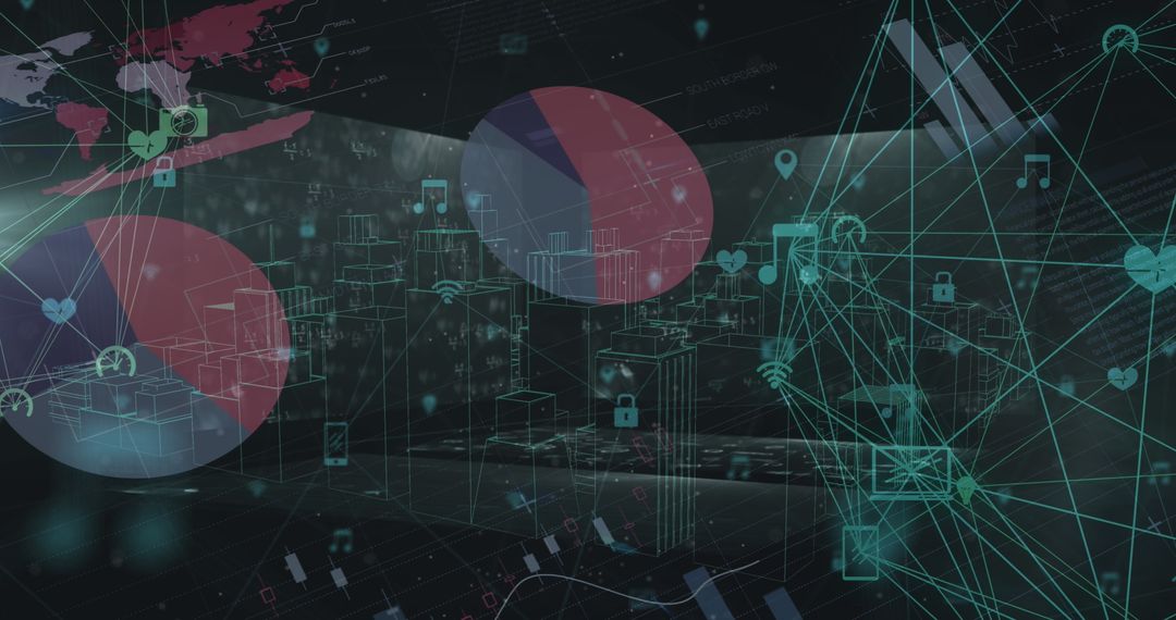 Digitally Rendered Global Network with Data Elements and Graphics