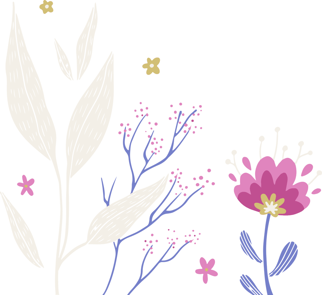 Botanical Flat Design with Vibrant Pink Flower on Transparent