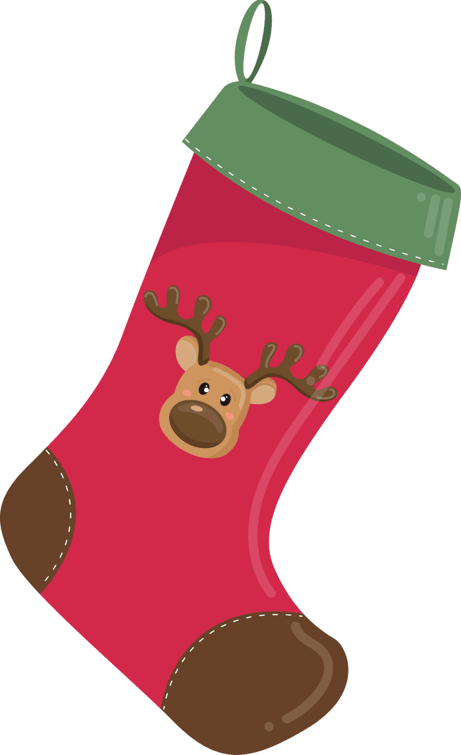 Christmas Gift Sock with Reindeer Design on Transparent Background