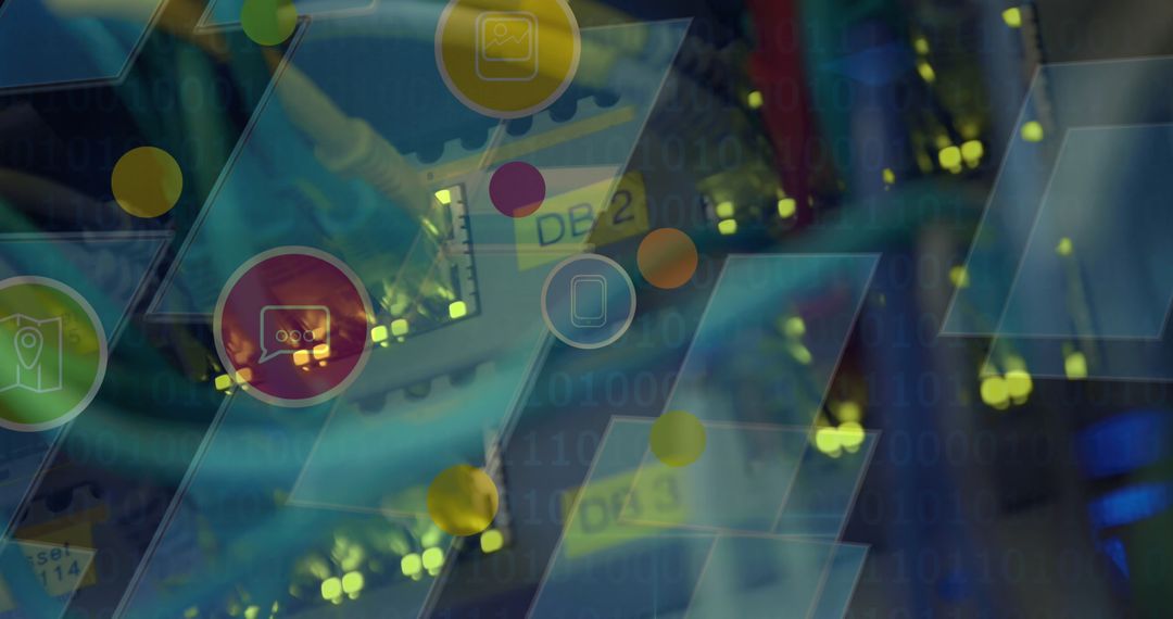 Digital Interface Icons with Computer Cables Background