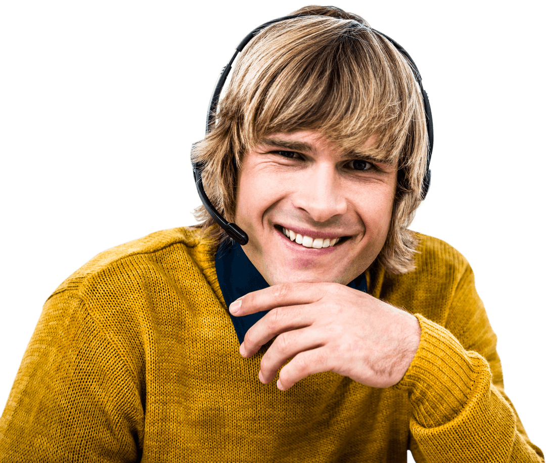 Smiling Blonde Man with Headset Transparent Background