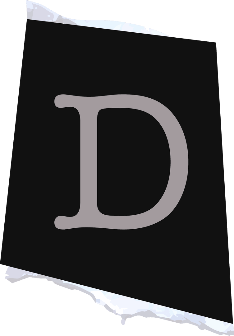 Grey Letter D on Black Panel with Transparent Background