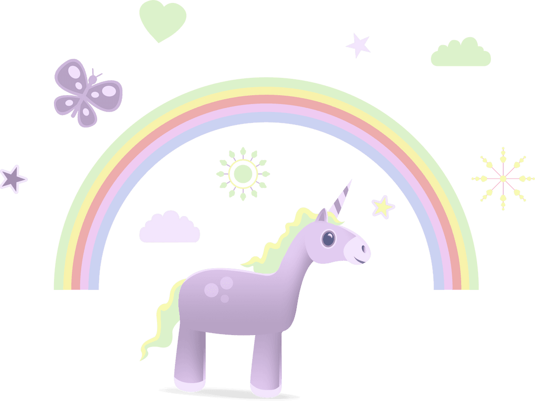 Magical Unicorn Illustrations with Vibrant Rainbow Transparent PNG
