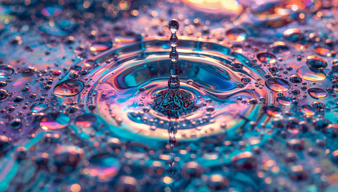 Abstract Water Droplets with Colorful Reflection in Liquid Surface