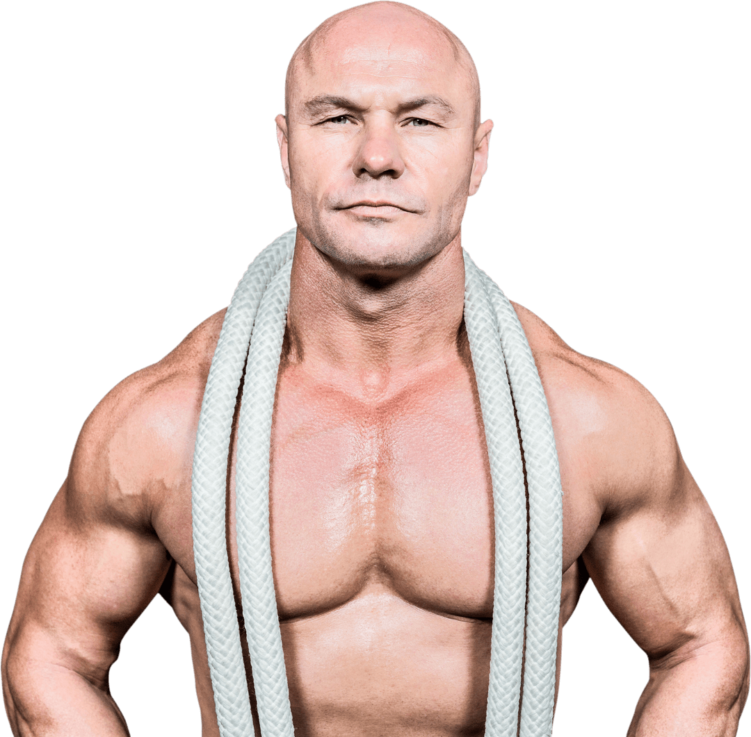 Confident Fit Man with Rope Displays Strength on Transparent Background