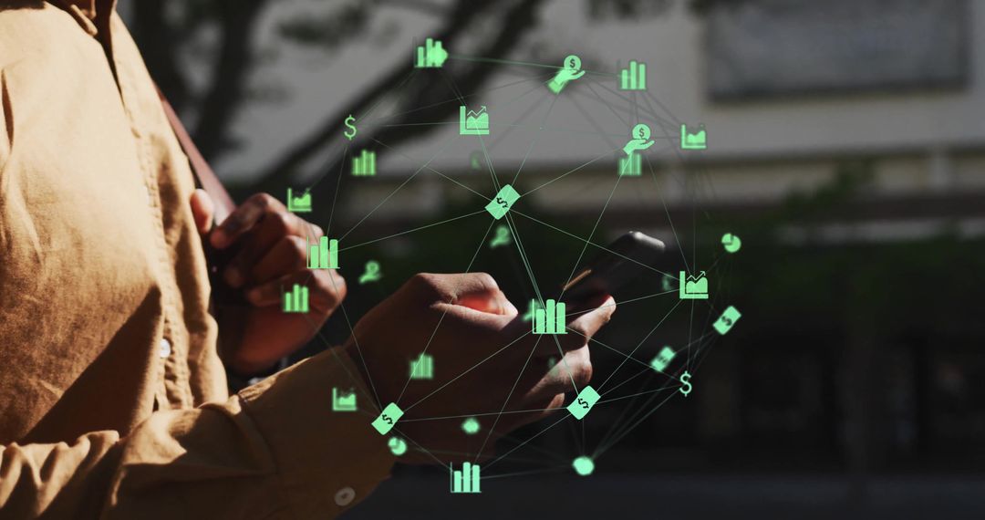 Man Navigating Digital Business Network with Smartphone Technology