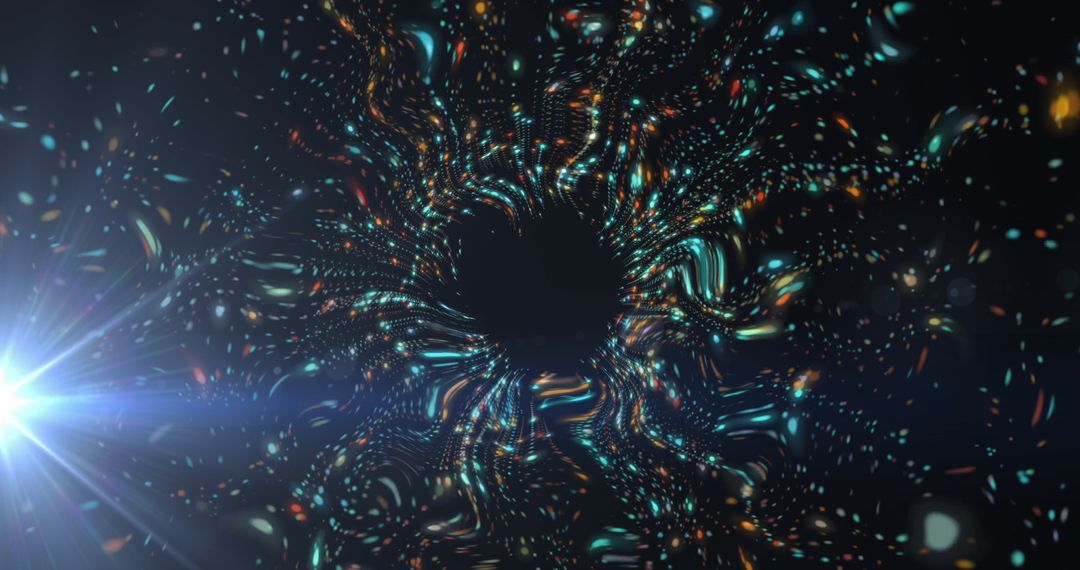 Colorful Vortex Light Swirls Amidst Cosmic Dark Background
